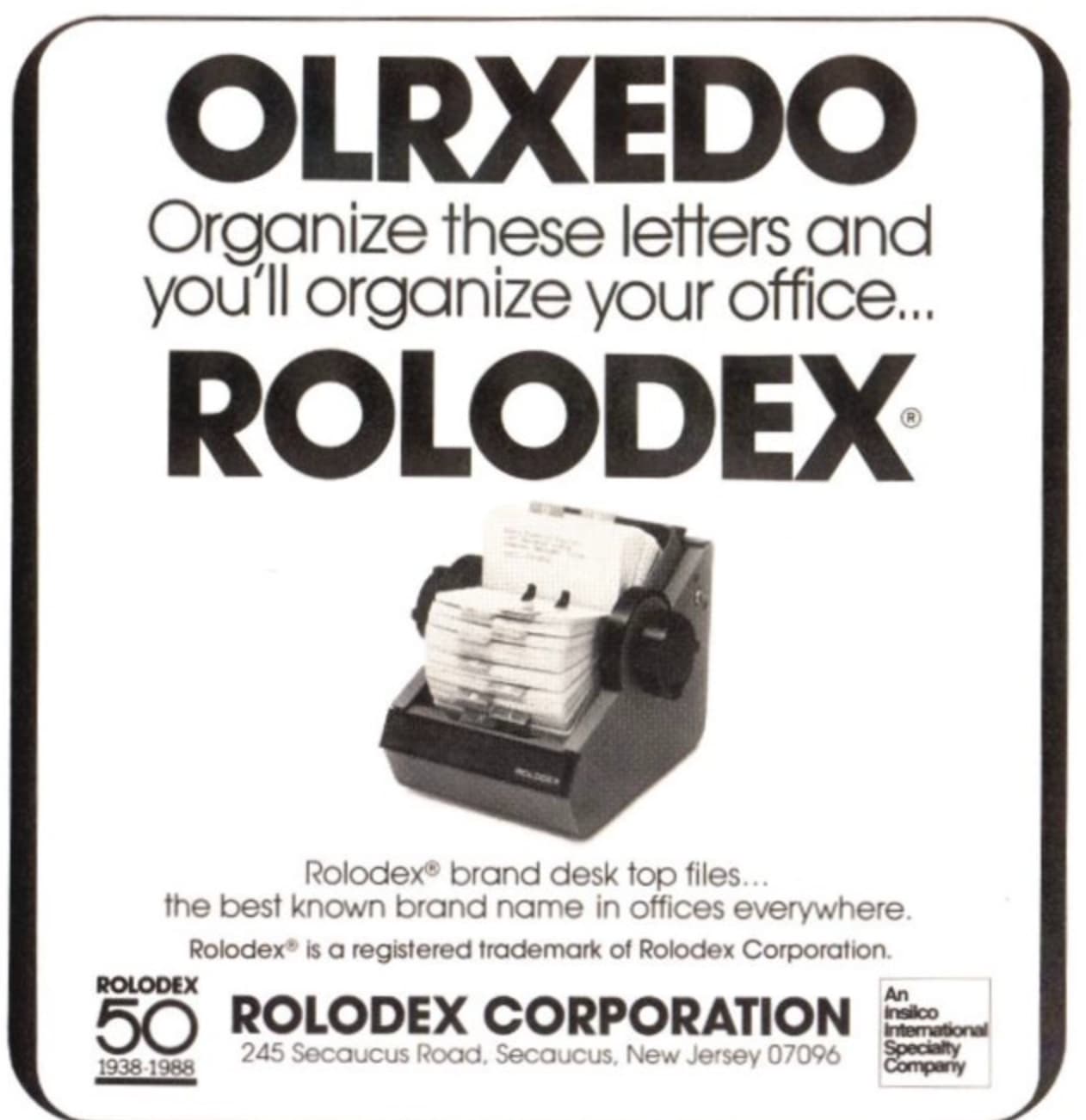 An advertisement for Rolodex, circa 1988 